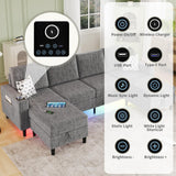 Sectional Couches for Living Room, 6-Seats Soft Linen Fabric Sectional Sofa with Storage Ottoman, Modern Convertible U/L Shaped Couch with Smart Charging Module/LED Light/Music Sync (Light Grey) BULAIMEIKEEY