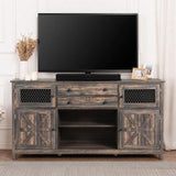 YITAHOME Farmhouse TV Stand for TVs up to 65", Entertainment Center with 2 Large Drawers & Visual Grid Door, 59" Rustic TV Consoles for Living Room, TV Media Console, Dark Rustic Oak YITAHOME