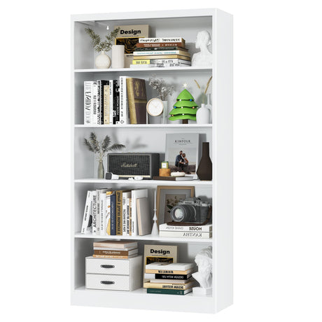 DUTYSEST Book Shelf Organizer, Metal Bookshelves Adjustable, 5 Tier White Bookcase, Heavy Duty Open Bookshelf for Office, Living Room, Library, Bedroom, 65.8" Tall DUTYSEST