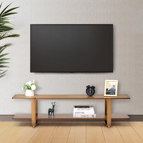 HollyHOME Bamboo TV Stand with Storage for TVs up to 65'', Modern Entertainment Center with 2 Open Shelf, Accent TV Media Console Table for Living Room, Bedroom, 55"(L), Walnut HollyHOME