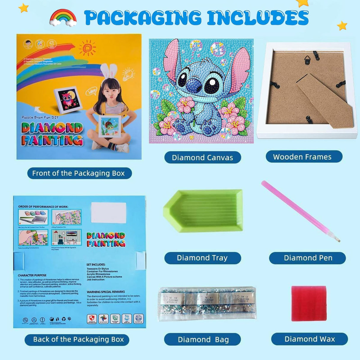 Gearock Diamond Art Kits for Adults Beginners, Small 5D Diamond Painting Kits with Wooden Frame, Easy DIY Cute Big Gem Kits for Cartoon Lovers Halloween Christmas Birthday Gifts, 7x7 Inch Gearock