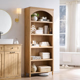 IFGET 76" Tall Arched Bookcase, Farmhouse 5 Tiers Large Arched Bookshelf Cabinet with Adjustable Shelves, Modern Wooden Book Shelf w/Storage and Open Display Shelves for Living Room, Office-Natural IFGET