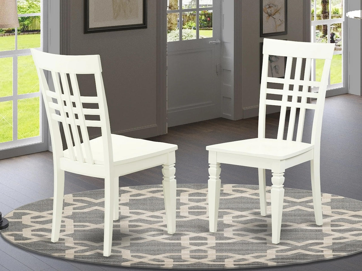 East West Furniture Logan Kitchen Dining Stylish Back Solid Wood Seat Chairs, Set of 2, Linen White East West Furniture