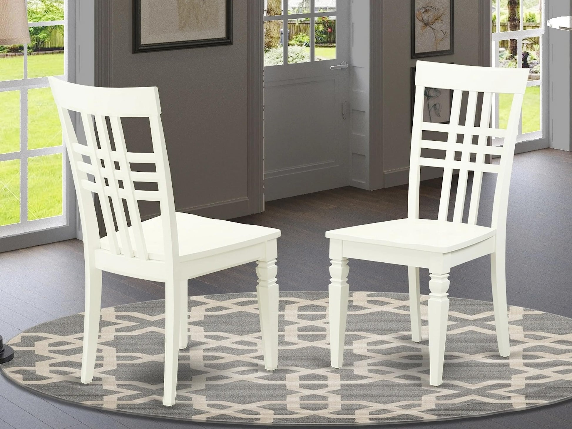 East West Furniture Logan Kitchen Dining Stylish Back Solid Wood Seat Chairs, Set of 2, Linen White - WoodArtSupply