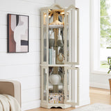 Eyisean Lighted Corner Curio Cabinet 70.5" Tall Wooden China Cabinet with Tempered Glass Doors, Freestanding Glass Display Case Wine Cabinet Storage Rack for Bar and Liquor Storage (White) Eyisean