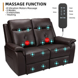 VUYUYU 2 Seater Recliner Sofa - Double Reclining Loveseat with Massage & Heating - PU Leather Home Theater Seating Manual Recliner Motion Living Room Chair (Brown) VUYUYU