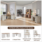 T4TREAM 59" L Shaped Executive Desk with Hutch,Farmhouse Wood Computer Desk, Featuring Charging Station,File Drawer, Storage Cabinet,for Home Office Work and Study (Antique White) T4TREAM