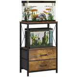 Welfuturer 10 Gallon Aquarium Stand with 2-Tier Shelf Fish Tanks Stand with 2 Drawers Metal Frame Heavy Duty Reptile TurtleTank Stand with Storage for Home Offic Fish Tank Accessories Storage, Brown Welfuturer