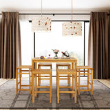 Tangkula 7-Piece Acacia Wood High Top Bar Set with 6 Saddle Stools for Outdoor Dining Tangkula