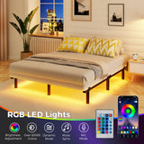 Awesofurni Queen Bed Frame with Smart LED Lights, 7 Inch Basics Metal Bed Frame, Heavy Duty 9-Leg Base for Box Spring and Mattress, Noise-Free, Easy Assembly, Black Awesofurni