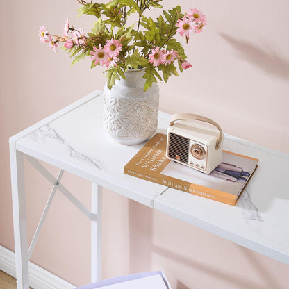 Tajsoon Console Table 41.8”, 2-Tier Entryway Table Narrow Sofa Table with Shelves, Entrance Table with Stable X-Frame, for Entryway, Hallway, Living Room, Foyer, Corridor, Office, White