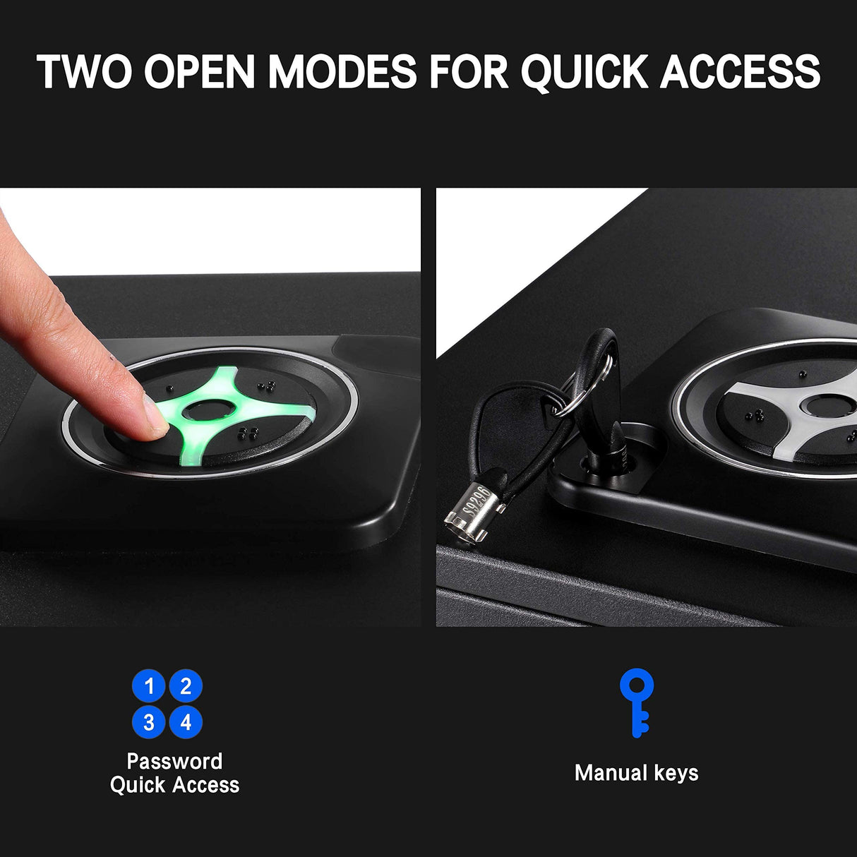 TIGERKING Gun Safes for Pistols, Quick Access Pistol Safe with Four-Keypad and 2 Emergency Keys, Gun Lock Box for Nightstand, Car, Home TIGERKING