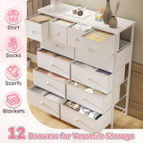 Bepatio Dresser for Bedroom with 12 Drawers Tall Dressers for Bedroom Fabric Dressers & Chest of Drawers with Sturdy Metal Frame, Wood Top, for Girls, Closet, 40.6" W x 11.8" D x 44.5" H (White) Bepatio