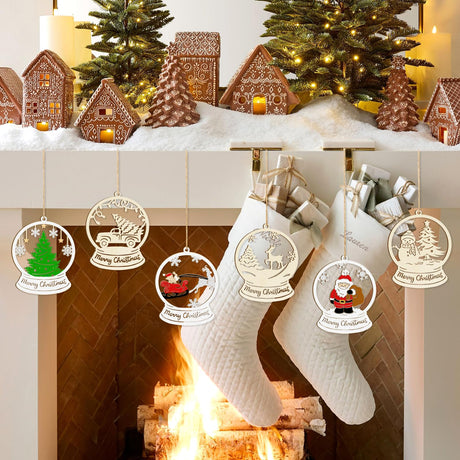 36PCS Wooden Hollow Christmas Ornaments for Paint Christmas Tree Decorations 6 Styles, DIY Blank Unfinished Wood Reindeer Santa Claus Snowman Snowflake Angle Cutouts for Crafts Winter Hanging Decora Sophena