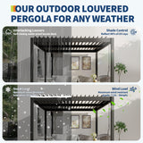 10X12 FT Pergola with Independent Adjustable Rainproof Roof, Outdoor Aluminum Louvered Pergola with Adjustable Top for Deck Garden Backyard PeakPursuit