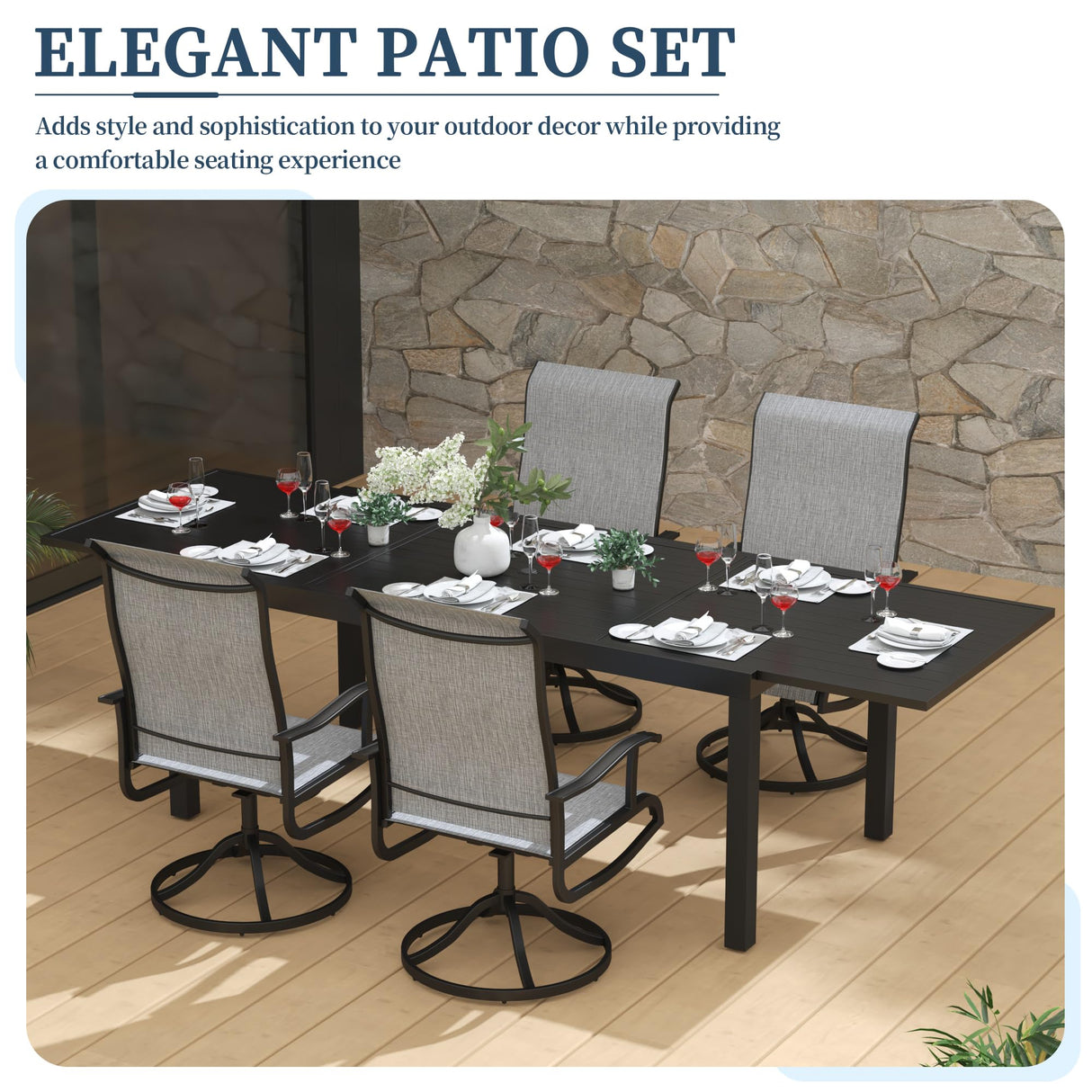 PIZZELLO Patio Swivel Chairs Set of 4 Outdoor Swivel Rocker Dining Chairs with All Weather Textilene High Back and Metal Frame, 350 LBS Capacity, Outdoor Chair Sets for Lawn Garden Backyard Deck, Gray PIZZELLO