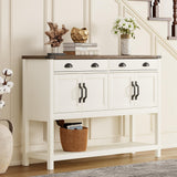 ChooChoo 47" Farmhouse Console Table with Storage, Rustic Entryway Table with Drawers & Doors, Narrow Long Sofa Table for Living Room, Hallway, Behind Couch, Soft White and Brown ChooChoo