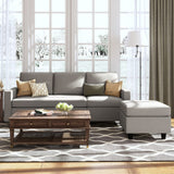 HONBAY Convertible Sectional Sofa, L Shaped Couch with Linen Fabric, Reversible Couch for Small Space, Light Grey HONBAY