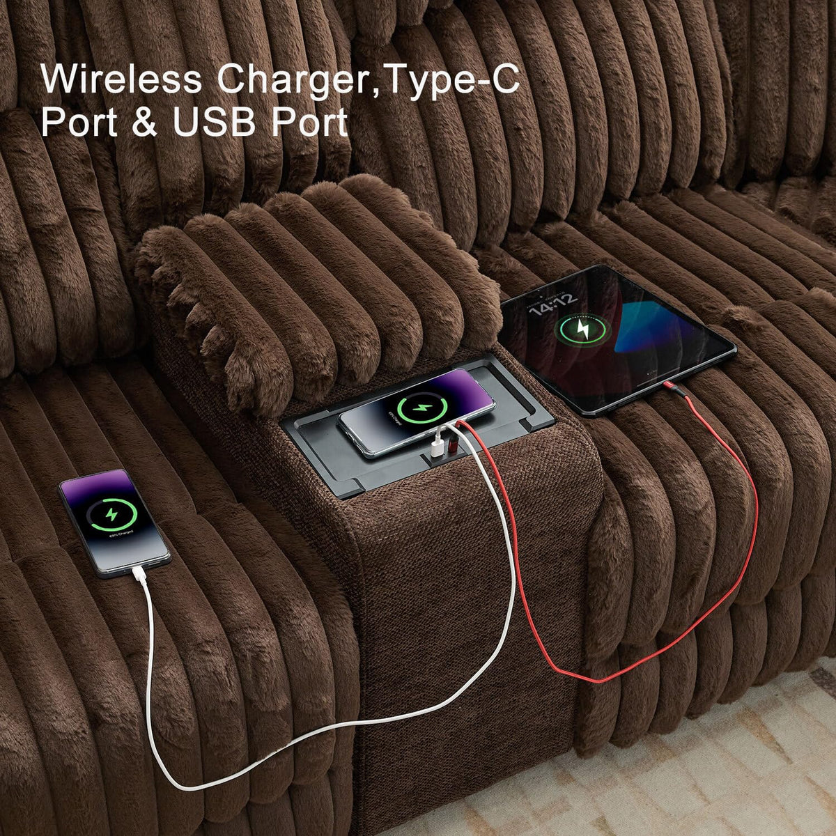 Power Recliner Sectional Sofa with Wireless Charger, Electric Reclinin ...