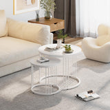 Garden 4 you Nesting Coffee Table, 23.6" Round Coffee Table Set of 2, Wooden Nesting Table with Metal Frame, Ceter Tables for Living Room Bedroom Balcony, White Garden 4 you