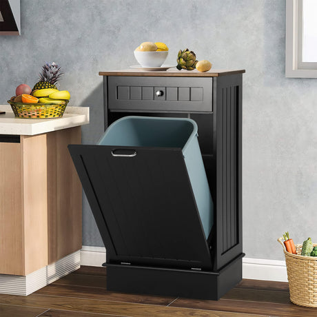LOUVIXA Tilt Out Trash Bin Cabinet Dog Proof Trash Can Holder Kitchen Island Without Garbage Bin or Tilt Out Laundry Hamper, Black LOUVIXA