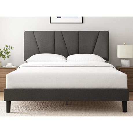 ZINUS Queen Maya Upholstered Bed Frame with Asymmetric Headboard, Durable Wooden Slats, Sturdy Framework, Noise Free Sleep, No Box Spring Needed, Easy Assembly, Eco Friendly Packaging, Dark Grey Zinus