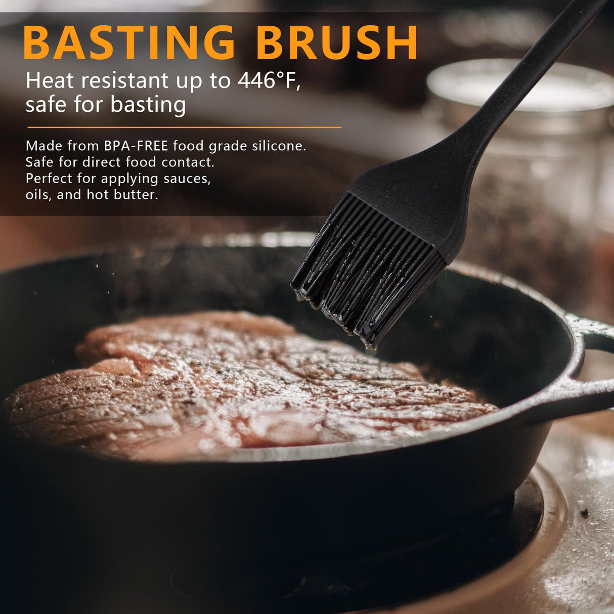 Heat Resistant Basting Brush Set, Tradyx Pastry Brush, Silicone Brush For Cooking And Baking, bbq Brushes For Sauce, Durable Steel Structure And One Pieces Design, Dishwasher Safe, 2 Pcs, (Black) TRADYX