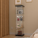 FANYUSHOW Glass Display Cabinet with Door and Lock, Quick-Install Style 4-Shelf Curio Cabinet 5mm Tempered Glass Floor Standing Bookshelf for Living Room, Bedroom, 65" H x 17''L x 14''W (Black) FANYUSHOW