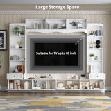 Loomie 104" W Wall Unit TV Stand with Storage for TVs up to 80", Large Farmhouse Wall Unit Entertainment Center with Bridge & Bookshelves, Tall TV Console Table Media Center for Living Room (White) Loomie