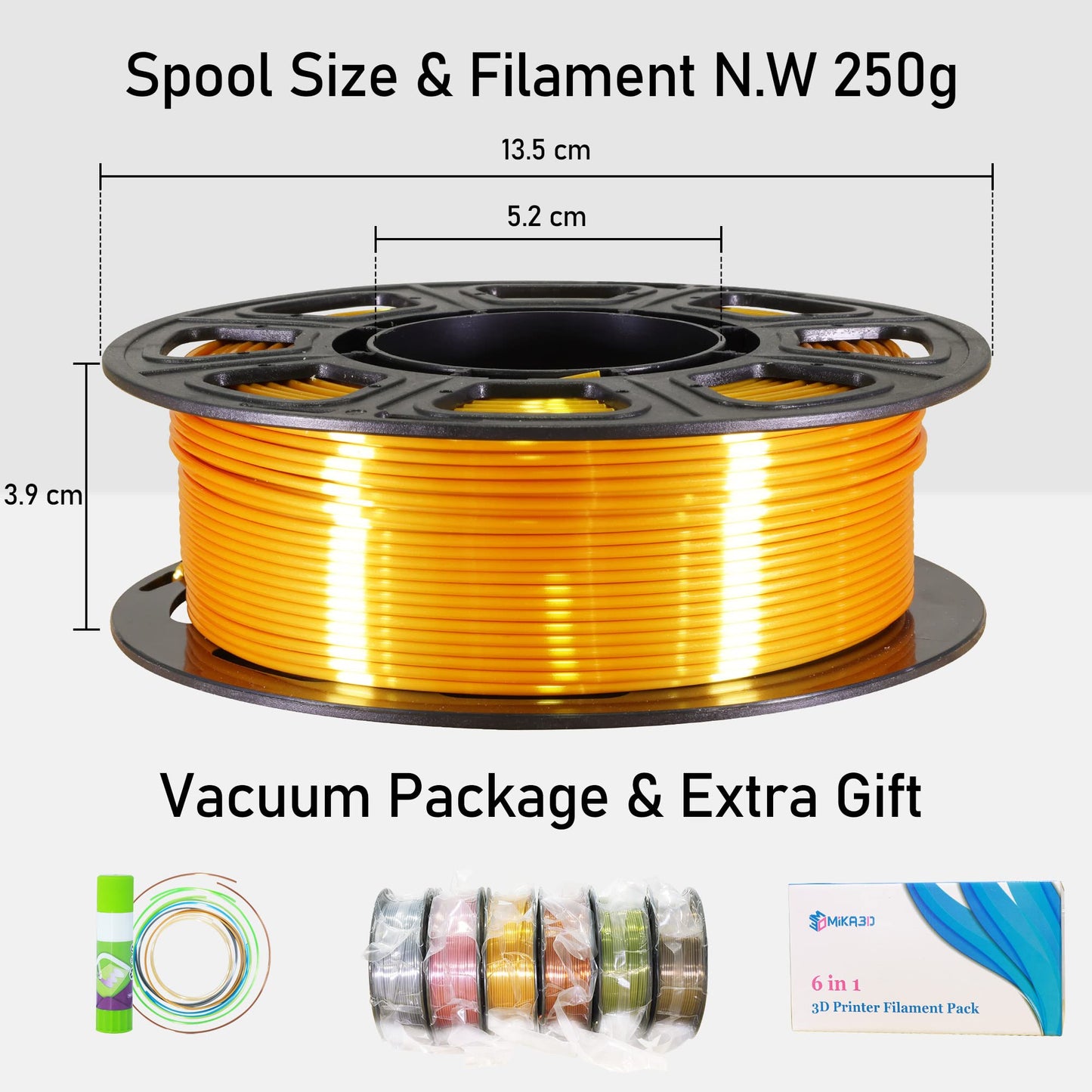 MIKA3D 6 Spools 1.75mm Silk PLA 3D Printer Filament Bundle, 6 Metallic Shiny Colors: Gold/Silver/Copper/Bronze/Coffee Gold/Rose Gold, Each Spool 250g X 6 Spools, Total 1.5Kg 3D Printer Materi - WoodArtSupply