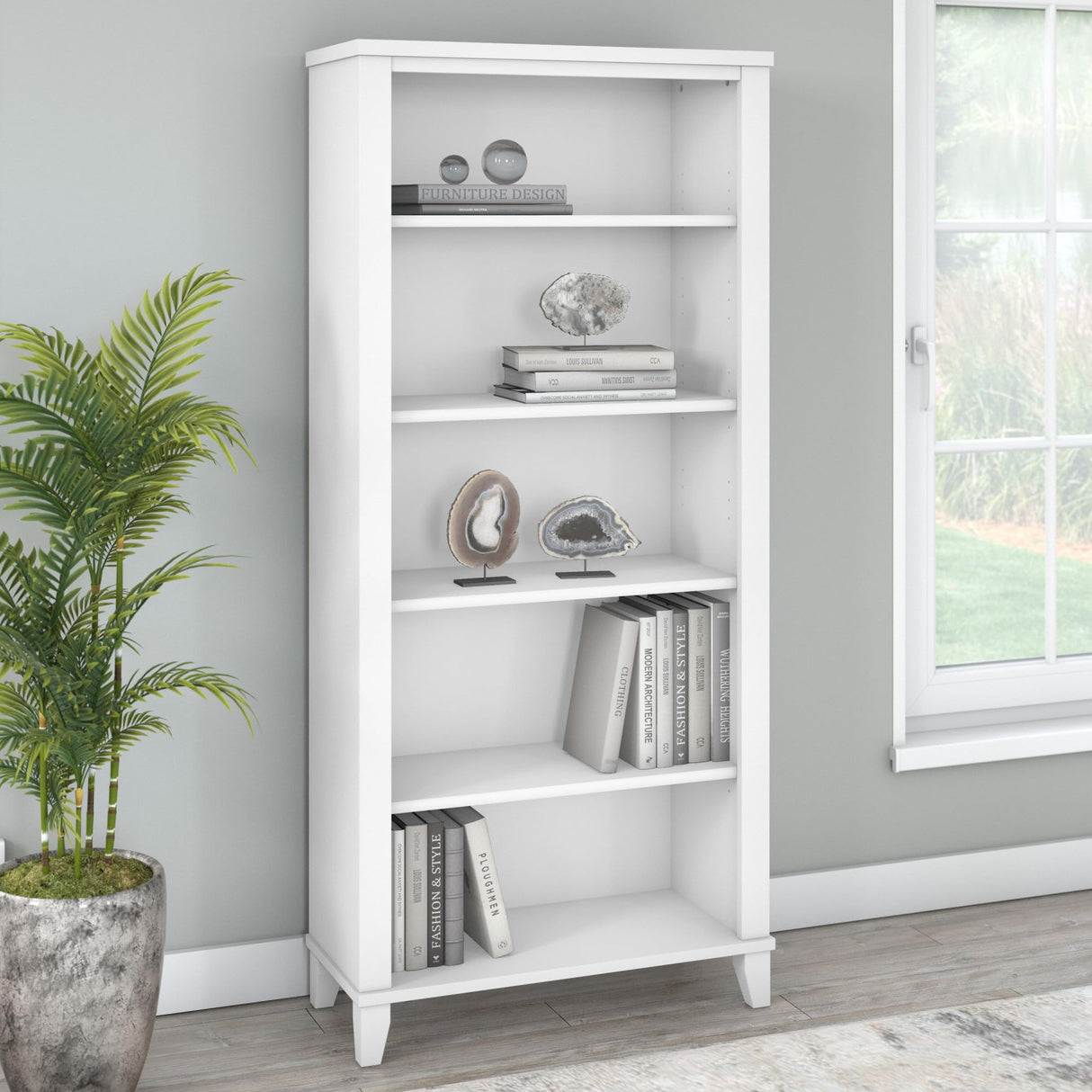 Bush Furniture Somerset 5 Shelf Bookcase in White, Tall Bookshelf, Large Book Shelf for Living Room, Home Office, or Entryway Bush Furniture