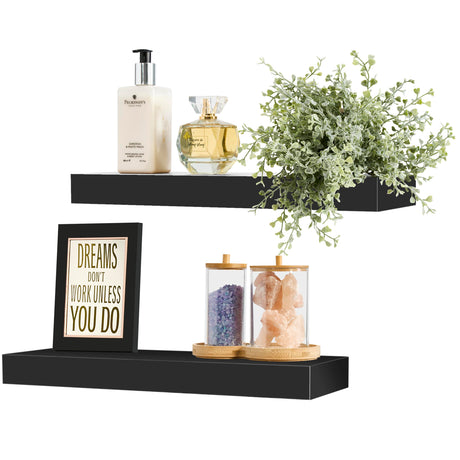Sorbus Floating Shelves for Wall, Bathroom Shelves Wall Mounted for Kitchen, Bedroom, Bathroom Storage Over Toilet, Hanging Book Shelf for Wall Home Decor Living Room (Black, 2 Pack) Sorbus