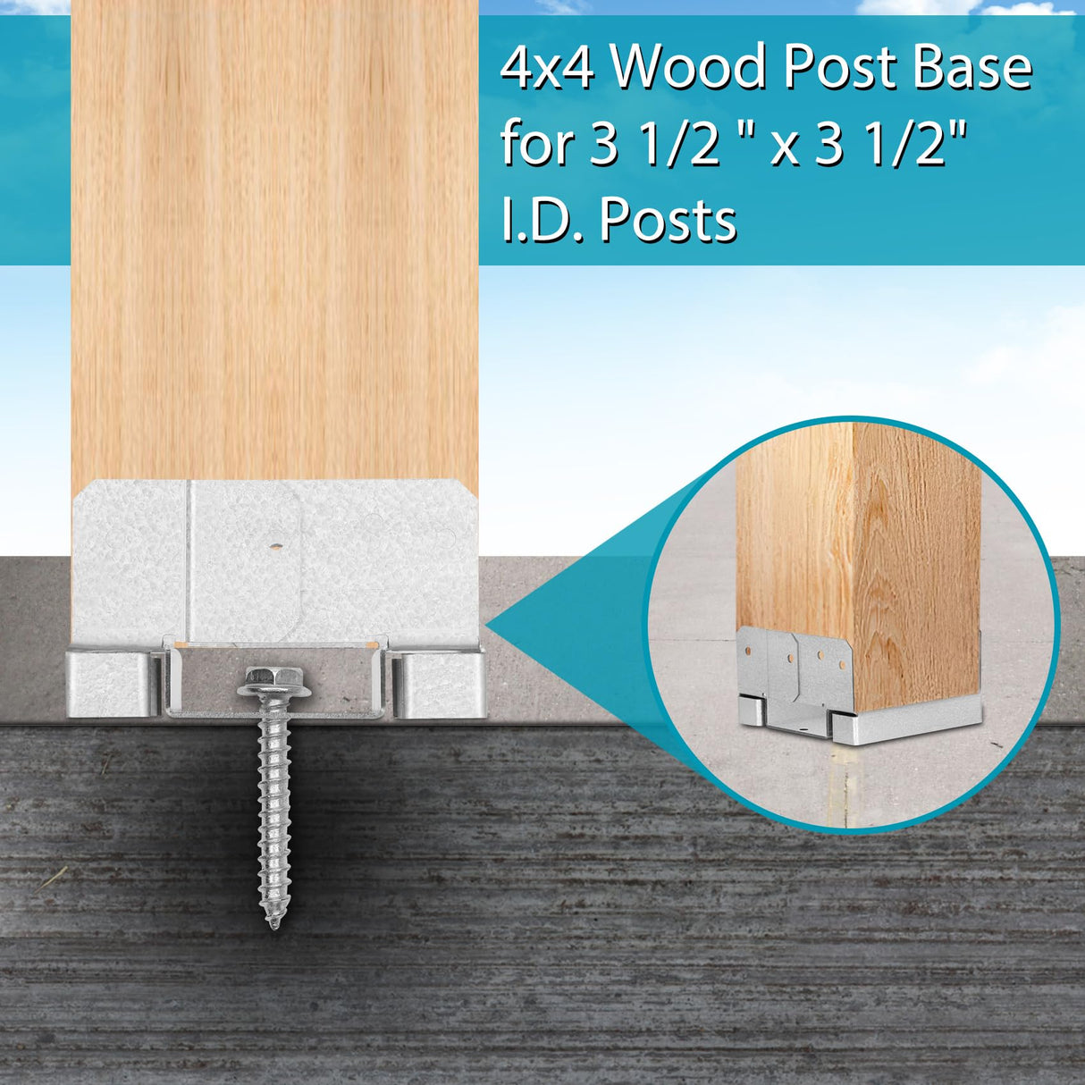 6 PCS 4x4 Post Base for Concrete, Adjustable Aluminum-zinc Plated Steel Deck Post Anchor Base for 3.5x3.5 Wood, Post Base Holder with 1" Standoff for Deck Gazebo Pergola Porch（Includes Screws Lonsge