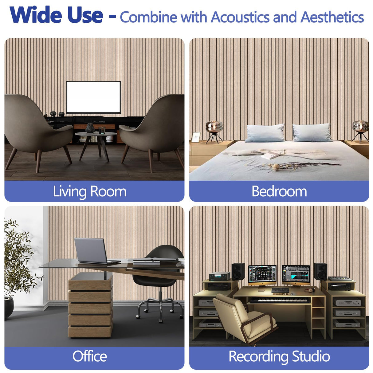 BUBOS 10 pack Large Acoustic Panels, 48"X 12"X 0.4" Sound Proof Panels for Walls,Decorative Sound Proof Panels,Self-Adhesive Acoustical Wall Panels,3D Slat Sound Panels for Home Office Studio Camel BUBOS