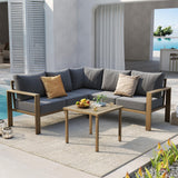 UDPATIO 6 Piece Patio Furniture Set, Faux Wood Metal Outdoor Sectional Sofa with 6" Thick Olefin Cushions, Wide Armrest & Coffee Table, L Shaped Outdoor Furniture for Garden, Backyard Dark Grey UDPATIO