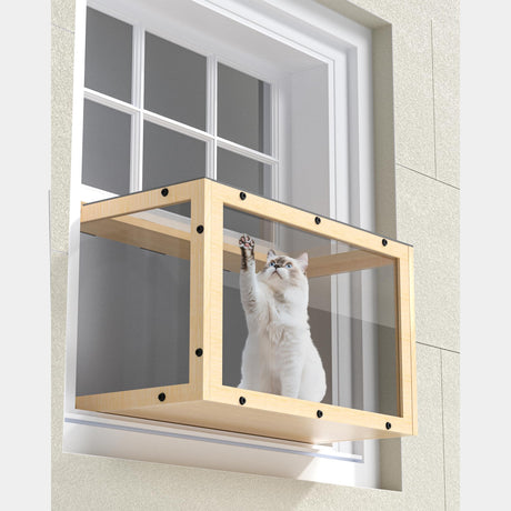 Window Cat Perch Catio, Wood Cat Window Box, Window Catio for Indoor Cats. Suitable Single Hanging Window with an Inner Diameter of The Window Frame with A Net Opening Width of 24-35 in. KGCCIZI. KGCCIZI