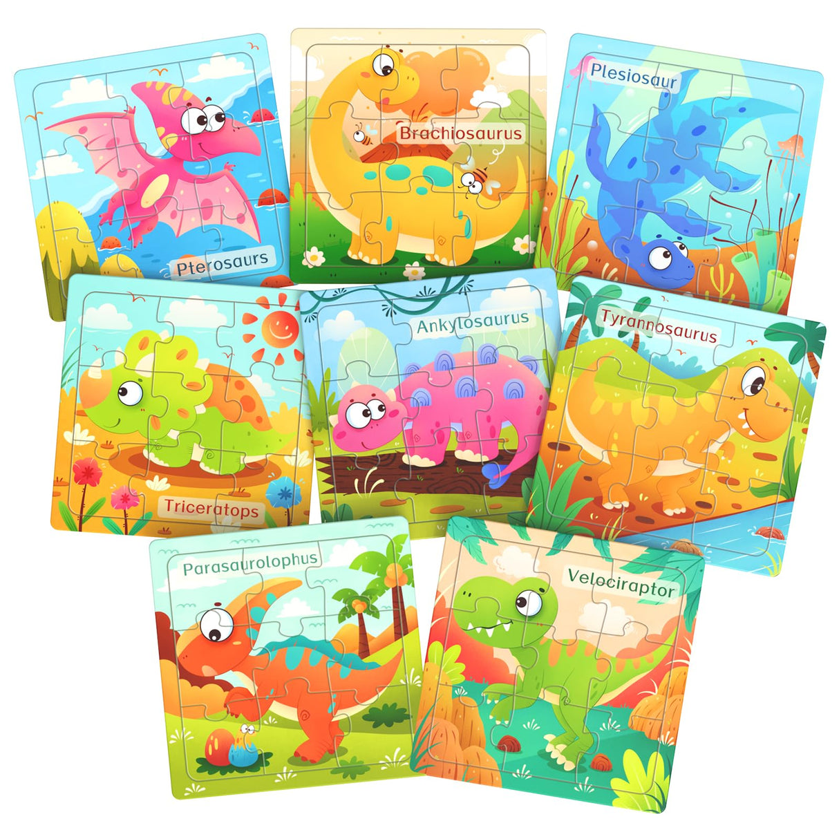 Zeoddler Wooden Puzzles for Toddlers, 8 Pack Dinosaur Jigsaw Puzzles for Kids3-5, 9 Pieces Preschool Learning Activities, Learning & Educational Puzzles, Gift for Boys, Girls Zeoddler