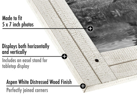 Americanflat 5x7 Picture Frame with Polished, Crystal Clear Glass - Hampton Collection - Distressed Wood Gallery Picture Frames for Tabletop and Wall Display - Aspen White Americanflat