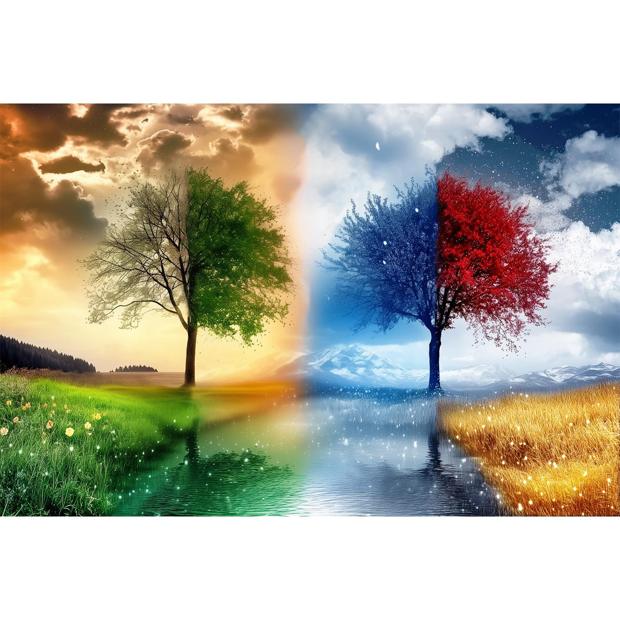 Adult Puzzle Classic Jigsaw Puzzle 1000 Pieces Wooden Puzzle DIY Seasons Landscape Tree Modern Home Decor Intellectual Game Wall Art Unique Gift 75x50cm najiaxiaowu