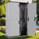 Patiowell 50 cu.ft Plastic Outdoor Storage Shed, Lockable Waterproof Resin Storage Cabinet Vertical Storage Shed for Garden Tools, Garbage Cans, Pool Supplies, White(Not Include Shelves) Patiowell