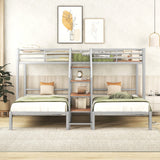 Harper & Bright Designs Metal Triple Bunk Bed with Stairs, 3 Beds Bunk Bed, Twin Over Twin & Twin Bunk Bed with Storage Shelves Staircase, for Kids Teens Adults, Silver Harper & Bright Designs
