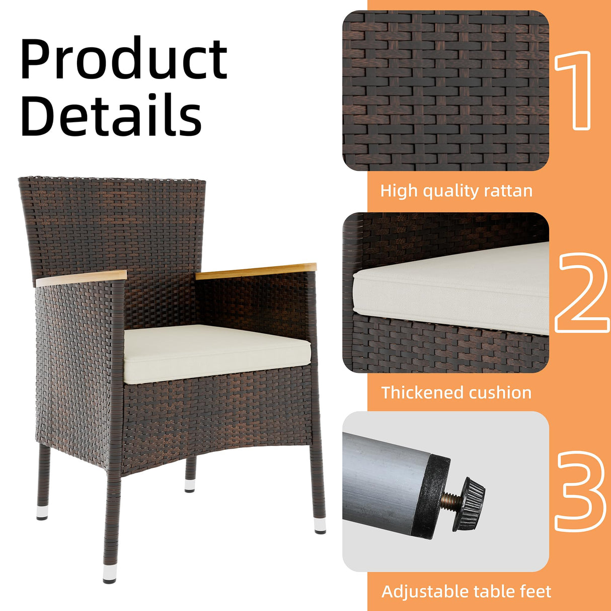 JAMFLY 7 Pieces Outdoor Patio Dining Set, Wicker Patio Furniture Set with Wood Table and 6 Chairs with Soft Cushions for Yard, Garden, Porch and Poolside (Brown) JAMFLY