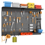 WALMANN 113 PCS Pegboard Wall Organizer Kit with Pegboard Hooks, Bins, Shelves, Pegboard Tools Storage System for Garage, Workbench, Modular Peg Board Tool Organizer Board with Hooks(Black) WALMANN