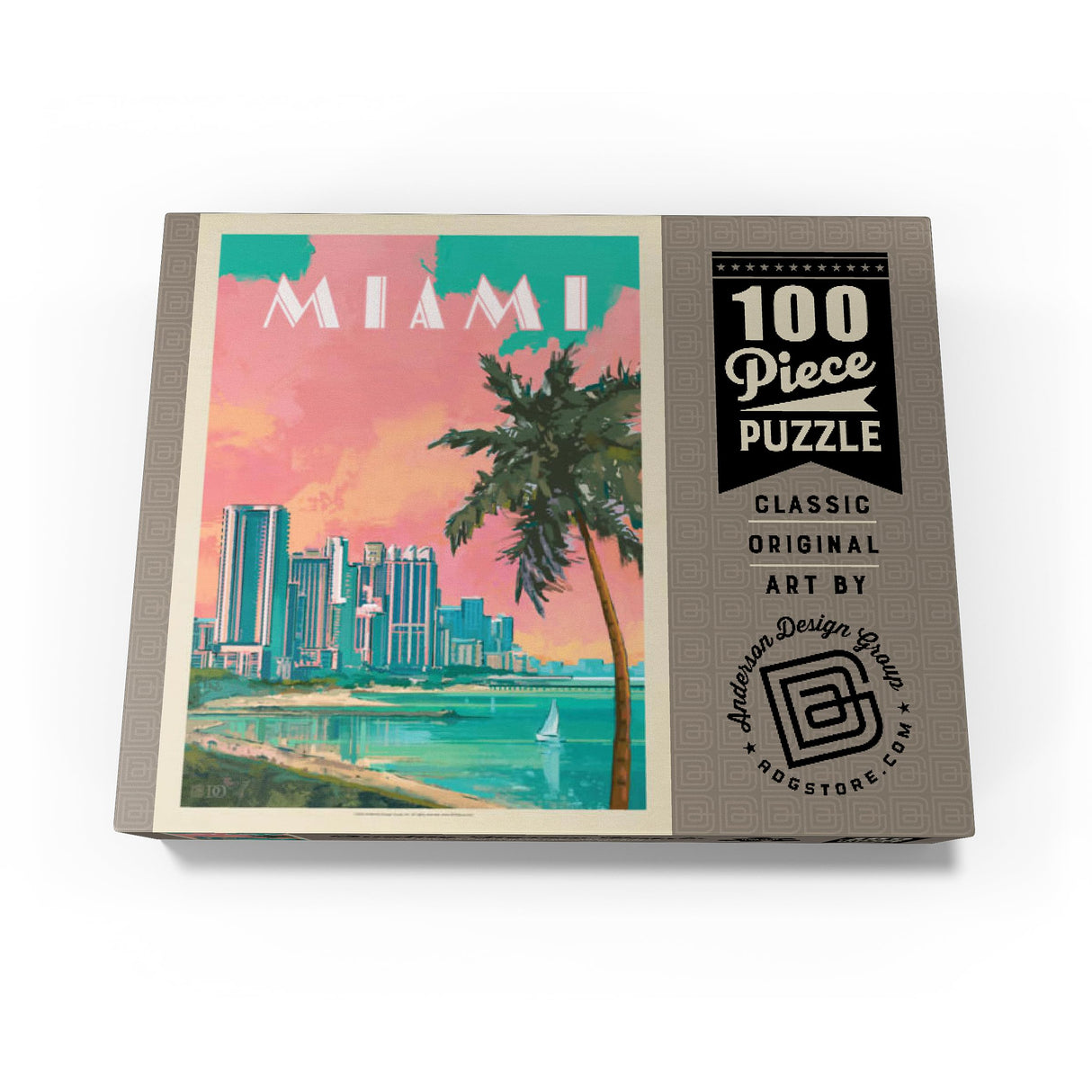 MyPuzzle Miami, FL: South Beach, Vintage Poster - Premium 100 Piece Jigsaw Puzzle for Adults MyPuzzle.com
