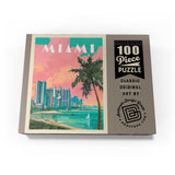 MyPuzzle Miami, FL: South Beach, Vintage Poster - Premium 100 Piece Jigsaw Puzzle for Adults MyPuzzle.com