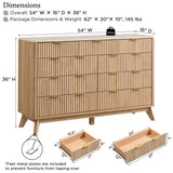 T4TREAM Fluted 9 Drawer Dresser, Modern Chest of Drawers with Faux Marble Top, Curved Profile Design, Dresser TV Stand, Wood Drawer Organizer for Bedroom, Living Room, Hallway, Natural Oak T4TREAM