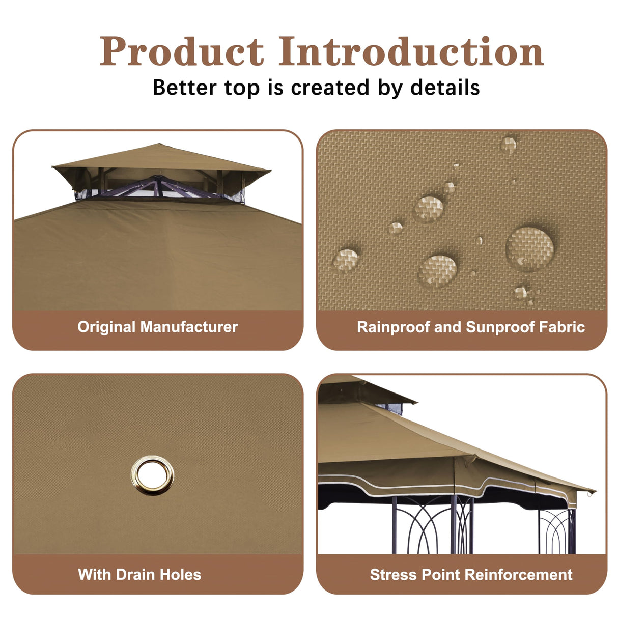 SCOCANOPY Replacement Gazebo Canopy for 10 x 12 Regency II Patio Gazebo Model L-GZ798PST,A101004104,A101004105 (Beige) SCOCANOPY