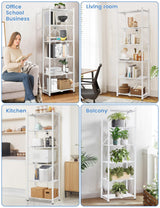 ALANNG 70.7-Inch Folding 6-Tier Metal Bookshelf - Versatile Heavy-Duty Bookcase (White, 2-Pack) ALANNG