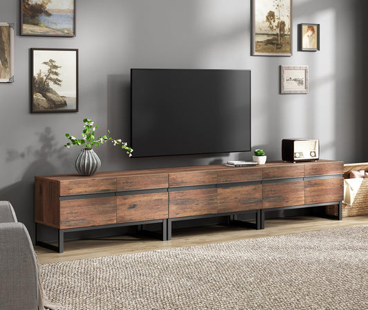 WAMPAT 3 in 1 Modern TV Stand for TVs up to 110 inch, Wood Entertainment Center TV Console with Storage Cabinets and Metal Base, Media Console for Living Room,Brown