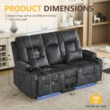 URRED Power Loveseat Recliner Sofa with Flipped Backrest Console, Wall Hugger RV Reclining Loveseat Sofa Couch with LED Light/Bluetooth Speakers/USB/Outlets/Cup Holders/Pillow/Side Pocket, Grey URRED